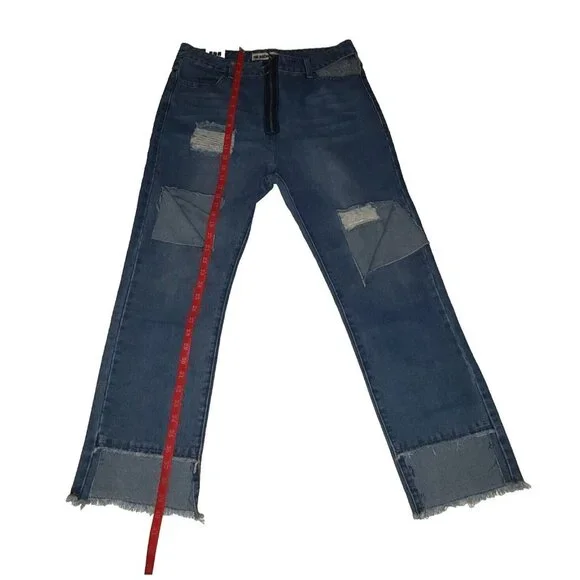 The Rockn Rev Jeans Women's Size 8 Step Hem Straight Leg Distressed Jeans NWT - Picture 7 of 15